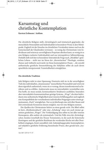 Abhandlungen | Karsten Erdmann Karsamstag und christliche Kontemplation [17-27]
