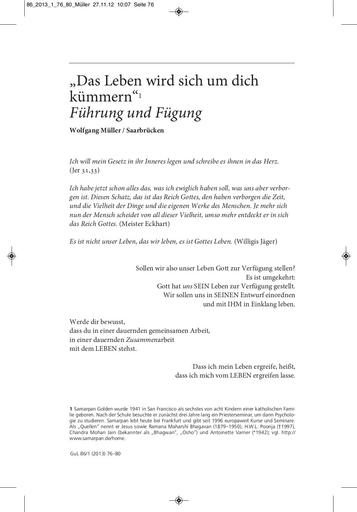 Einübung und Weisung | Wolfgang Müller „Das Leben wird sich um dich kümmern". Führung und Fügung [76-80]