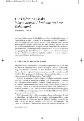Abhandlungen | Peter Knauer Die Opferung Isaaks. Worin besteht Abrahams wahrer Gehorsam? [43-50]
